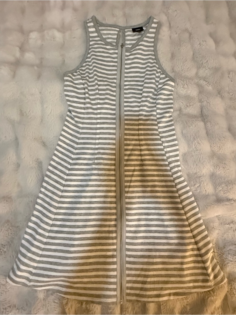wild fable Gray & White Striped Zip-Front Dress